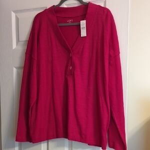 LOFT Fuchsia Buttoned Long Sleeve Top.